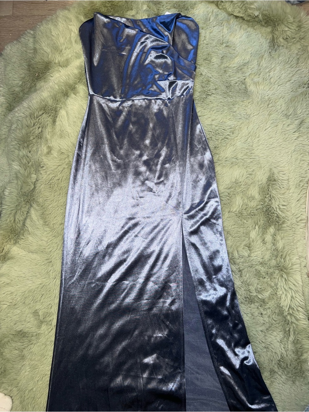 Windsor Strapless Metallic Silver Blue Evening Gown